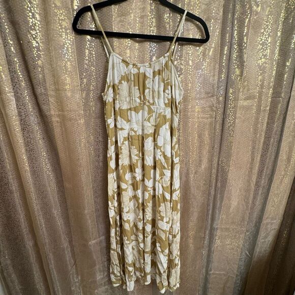 Billabong Green Ivory Your Babe Floral Midi Lightweight Dress Medium - Picture 1 of 11